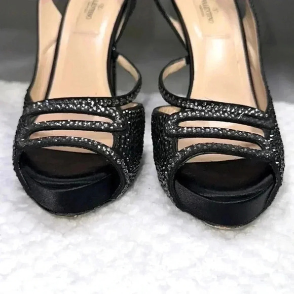 Valentino SZ 7.5 Black Crystal embellished slingback heels - Picture 4 of 7